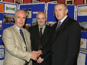 Mr. Dermot McGovern, Headmaster welcomes Dr. Eugene Young, Guest Speaker to the Abbey Grammar for the Annual Achievement Prize giving Ceremony. Also included is Mr. Sean Og McAteer, Board of Governors.